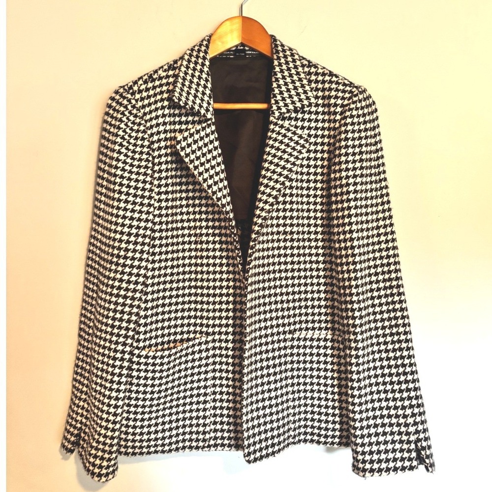 Linda Allard Ellen Tracy Houndstooth Wool Cashmere Blazer Black White Size 4